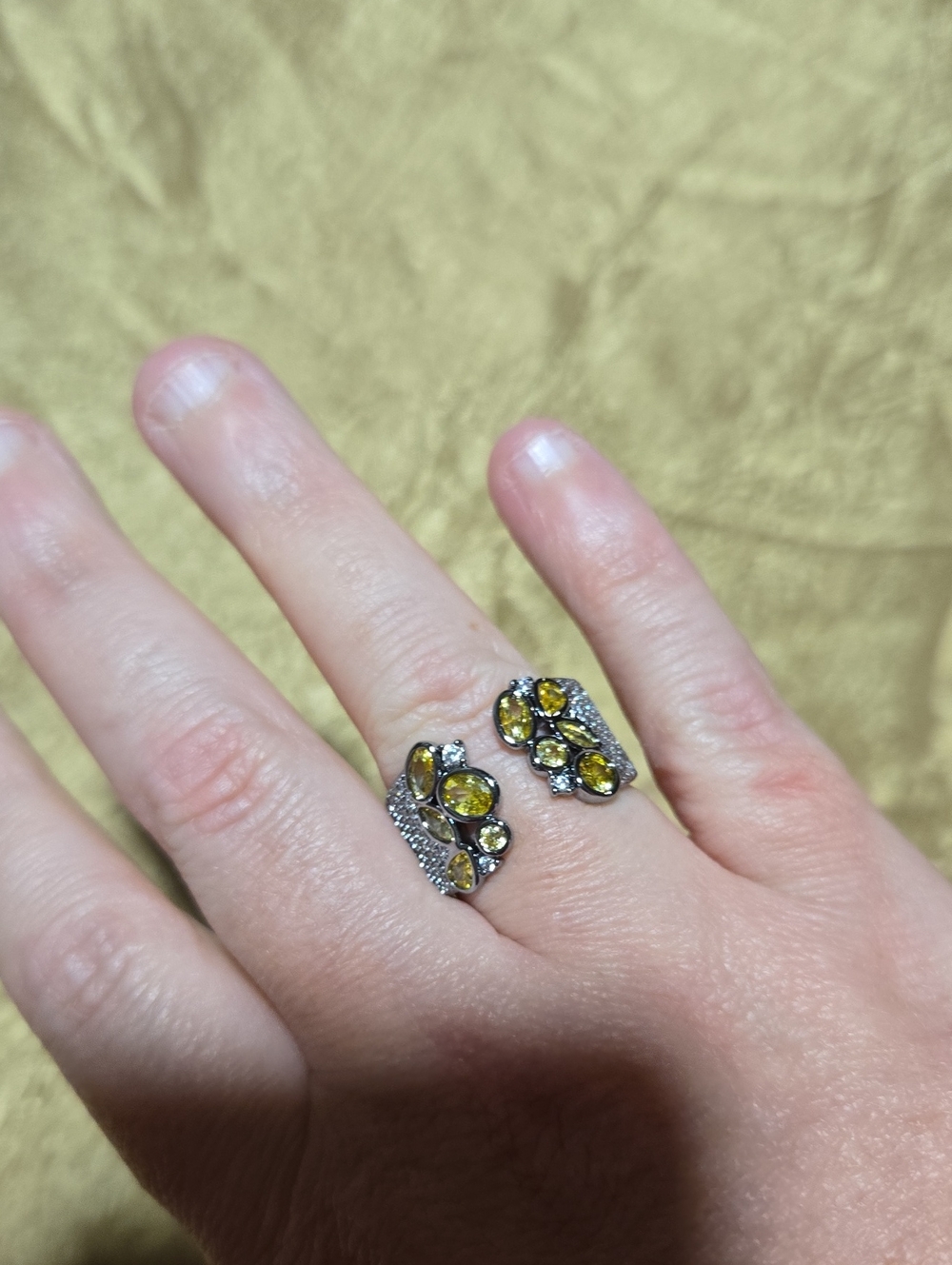 The Trace Of Almost Size 9 Ring Lab Created Citrine On Hematite Plating